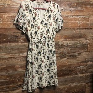 LOFT White Floral Dress with Tie Belt